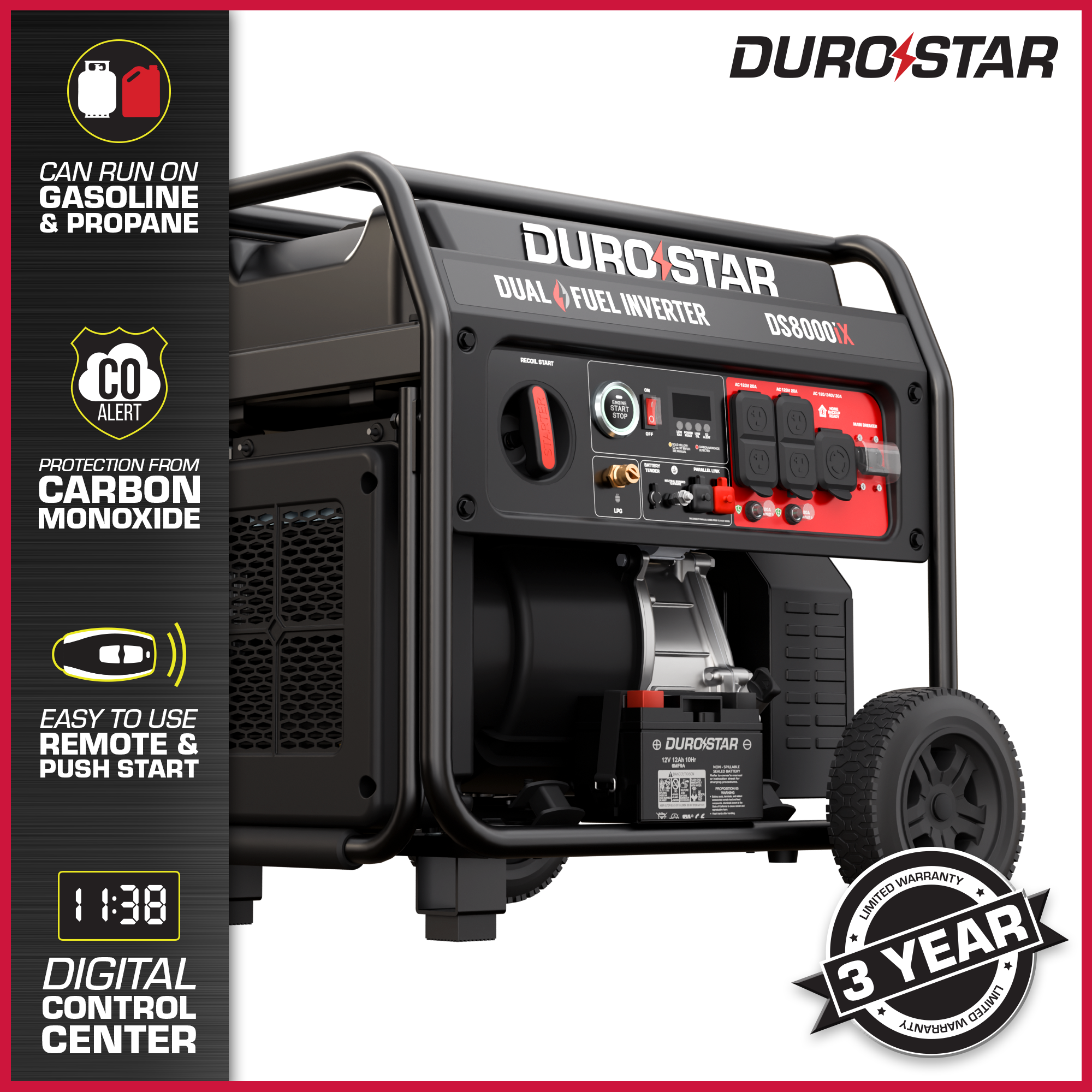 DuroStar DS8000iX dual fuel inverter generator