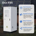 Deye ESS GE-F60 61.44 kWh Outdoor Lithium High Voltage Storage Battery is shown installed outdoors near solar panels with visual icons indicating safety, protection, and system integration features
