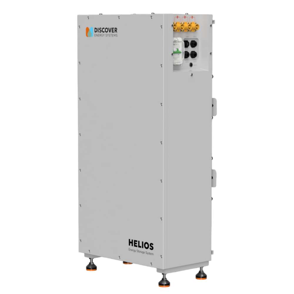 Discover Energy 16.1 kWh HELIOS ESS LiFePO4 Outdoor Lithium Battery-52-48-16000 is shown from the side with a small display screen