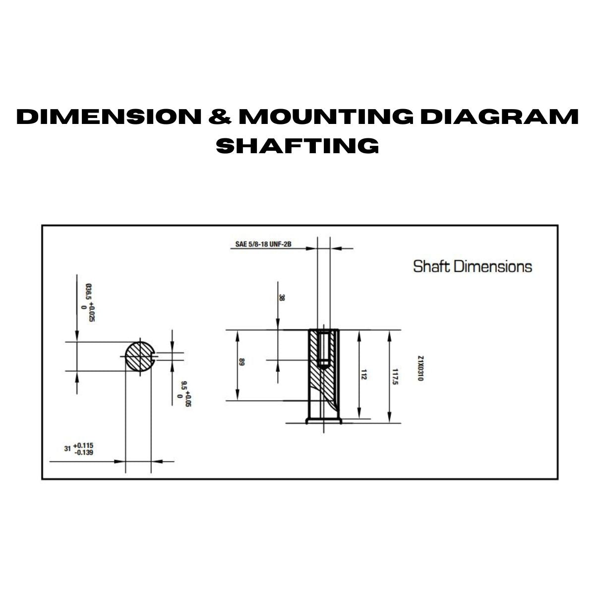 Dimensions & Mounting diagram of the shafting of the DuroMax XP35HPE