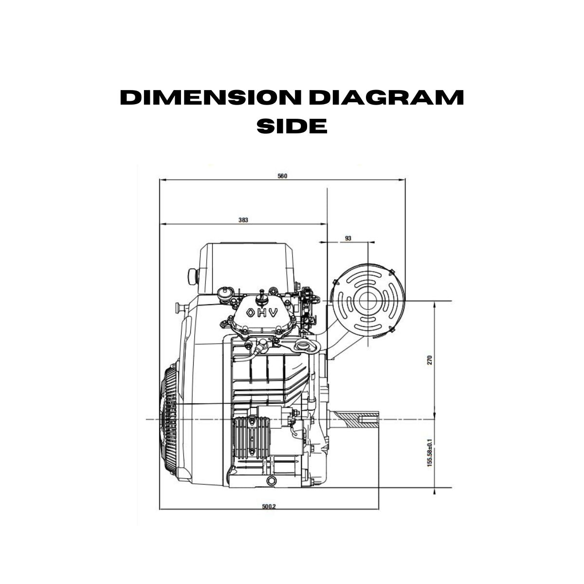 Diagram of the dimensions of the side of the DuroMax XP35HPE