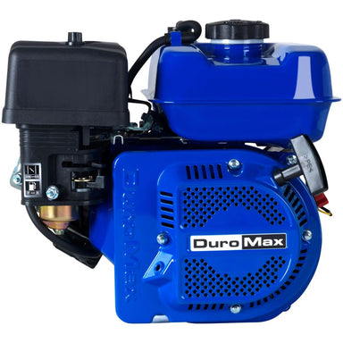 Left view of DuroMax XP7HP displaying the logo of DuroMax and Recoil handle