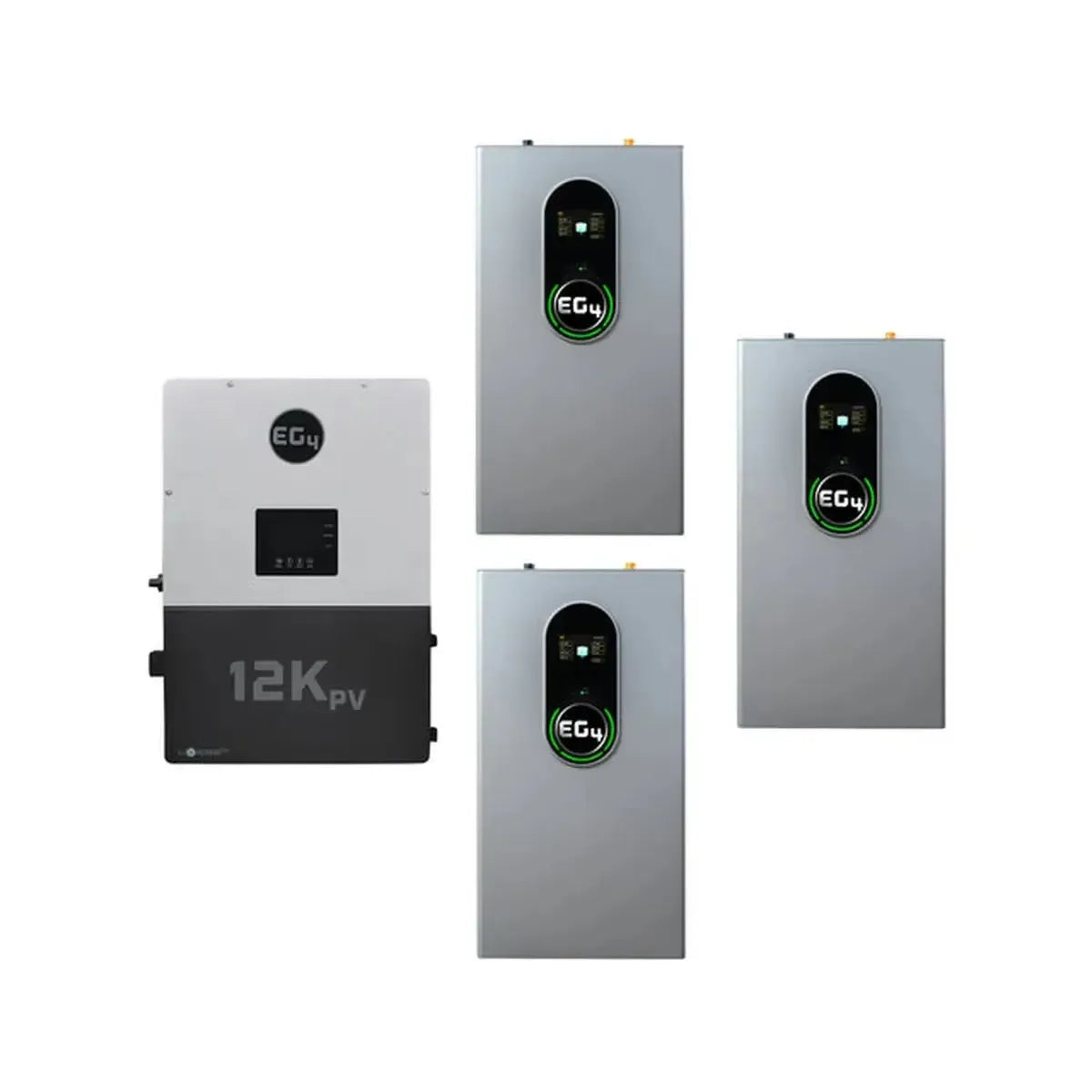 EG4 12kPV Hybrid Inverter | 48V | 12000W Input | 8000W Output | 120/240V Split Phase + EG4-WallMount Indoor Battery 280AH | 51.2V | 14.3kWh Energy Storage Systems EG4 1 EG4 12kPV + 3 x EG4-WallMount Indoor Battery | 42.9kWh Capacity