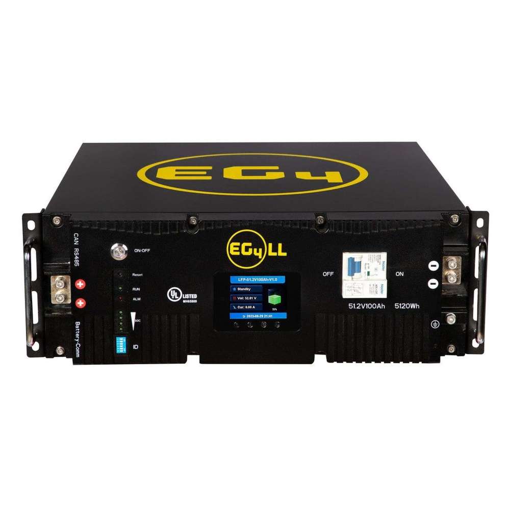 EG4 LL-S Lithium Battery 48V 100AH (Server Rack Battery w LCD) - EG4-LL-S48-100 features a front LCD screen, control buttons, and connection ports