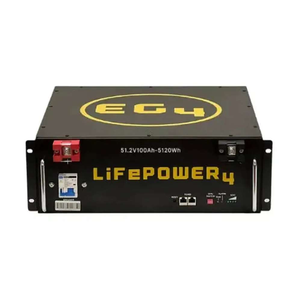 EG4 LifePower4 Lithium Battery 48V 100AH (Server Rack Battery w No Display) - EG4LIFPOW4-48 is displayed front-facing with a yellow EG4 logo on top and LiFePOWER4 text on the front