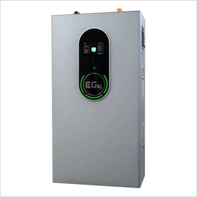 EG4 WallMount Indoor All Weather Lithium Battery 48V 280AH - EG4LIFPOW4WM-48V280A is pictured at a left angle, highlighting its modern gray design and black control display