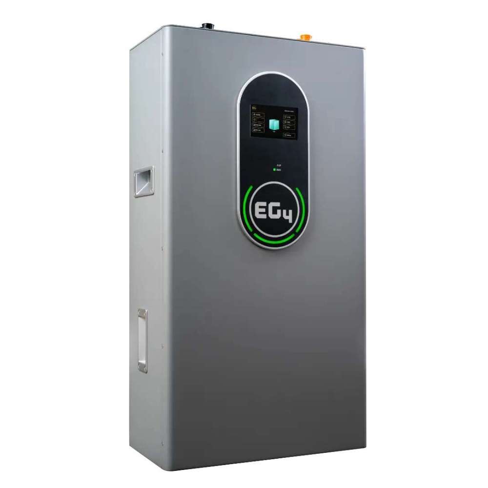 EG4 WallMount Indoor All Weather Lithium Battery 48V 280AH - EG4LIFPOW4WM-48V280A is shown tilted to the right, displaying side handles and a smooth metallic finish