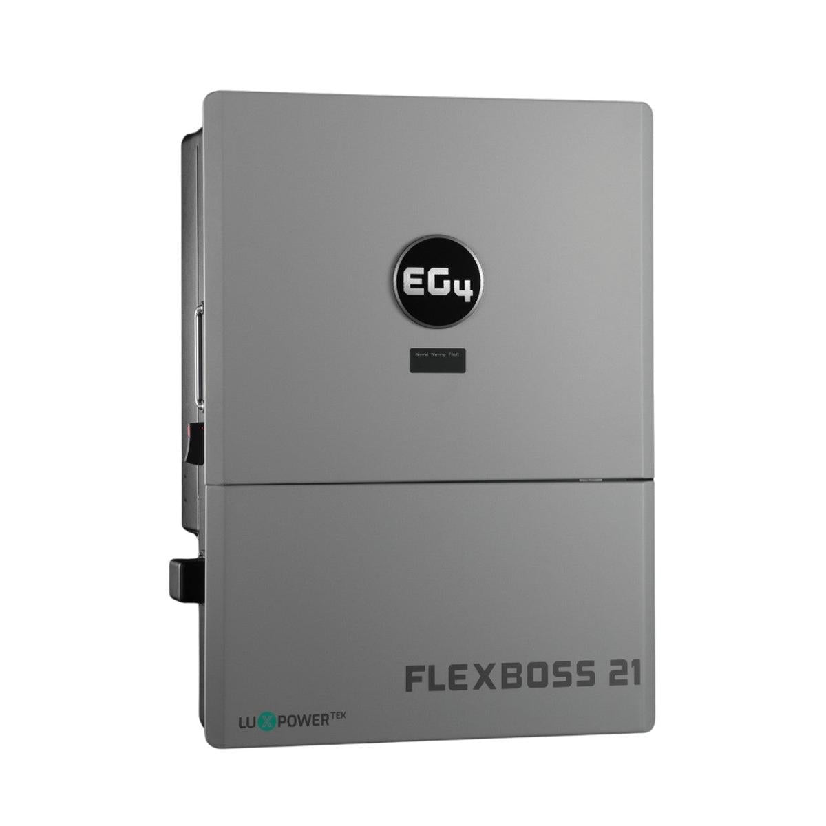 Gray electrical panel with 'EG4' logo and 'FLEXBOSS 21' text on a white background
