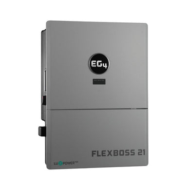 Gray electrical panel with 'EG4' logo and 'FLEXBOSS 21' text on a white background