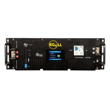 EG4 LL-S Lithium Battery 48V 100AH (Server Rack Battery w LCD) - EG4-LL-S48-100 front view highlights its LCD screen, ports, and power switches