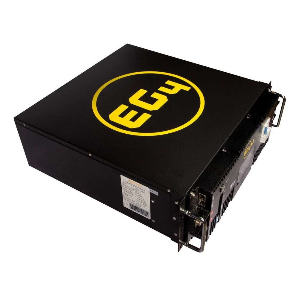 EG4 LL-S Lithium Battery 48V 100AH (Server Rack Battery w LCD) - EG4-LL-S48-100 is shown at an angle with metal handles and sturdy construction