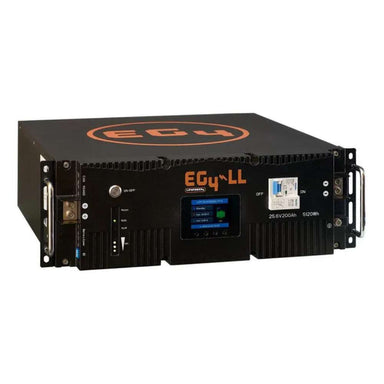 EG4 LL Lithium Battery 24V 200AH (Server Rack Battery w LCD) - EG4-LL-S24-200 is a black rectangular battery with handles and a front LCD display