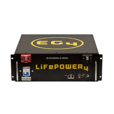 EG4 LifePower4 Lithium Battery 24V 200AH (Server Rack Battery w No Display) - EG4LIFPOW4-24 is shown from the top front, highlighting the EG4 logo, breaker, and clear connection points