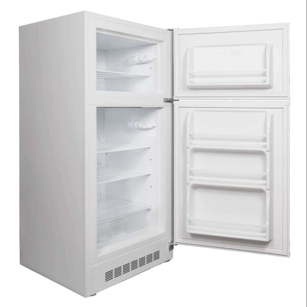 Front-facing view of SunStar ST-16RF-W 16 cu.ft. DC/AC Refrigerator - White showing its clean white exterior and top-freezer layout