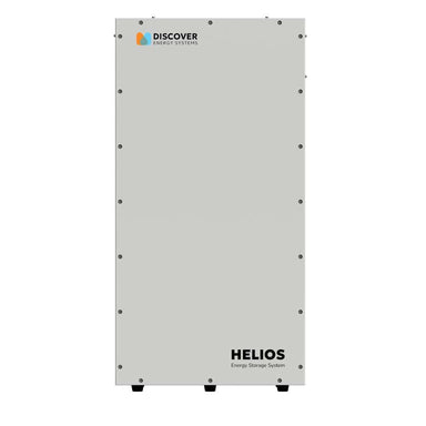 Front of the Discover Energy 16.1 kWh HELIOS ESS LiFePO4 Outdoor Lithium Battery-52-48-16000 with a smooth flat panel and logo