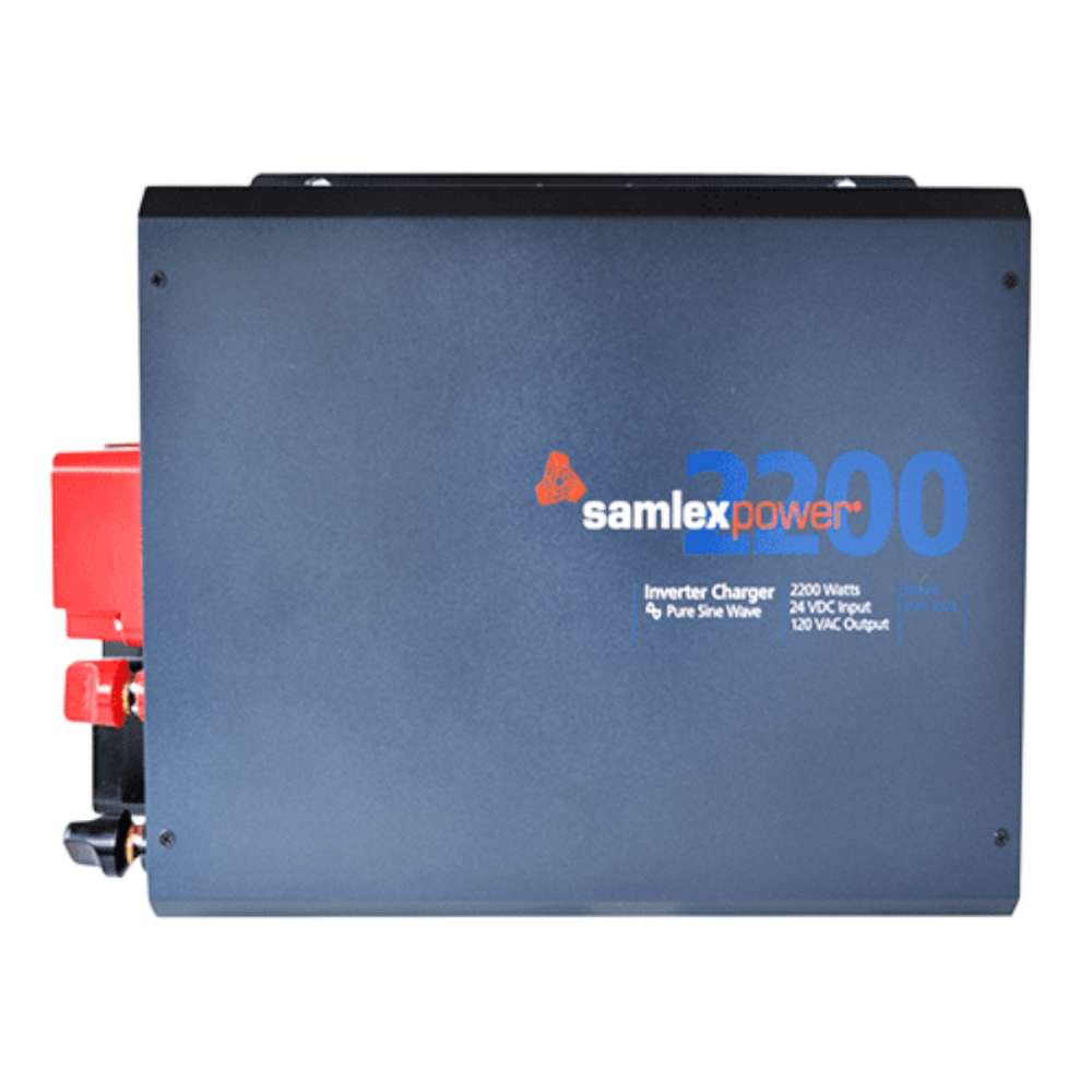 Front view of the Samlex America Evolution Series EVO-2224 2200 Watts 24VDC Pure Sine Inverter/Charger with the Samlex Power logo and power details