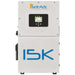 Front view of the Sol-Ark unit labeled “15K” shows the main housing of the Sol-Ark 15kW Hybrid Inverter System-SA-15K-2P