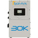 Front view of the Sol-Ark unit labeled “30K” shows the main housing of the Sol-Ark 30kW Hybrid Inverter System-SA-30K-3P