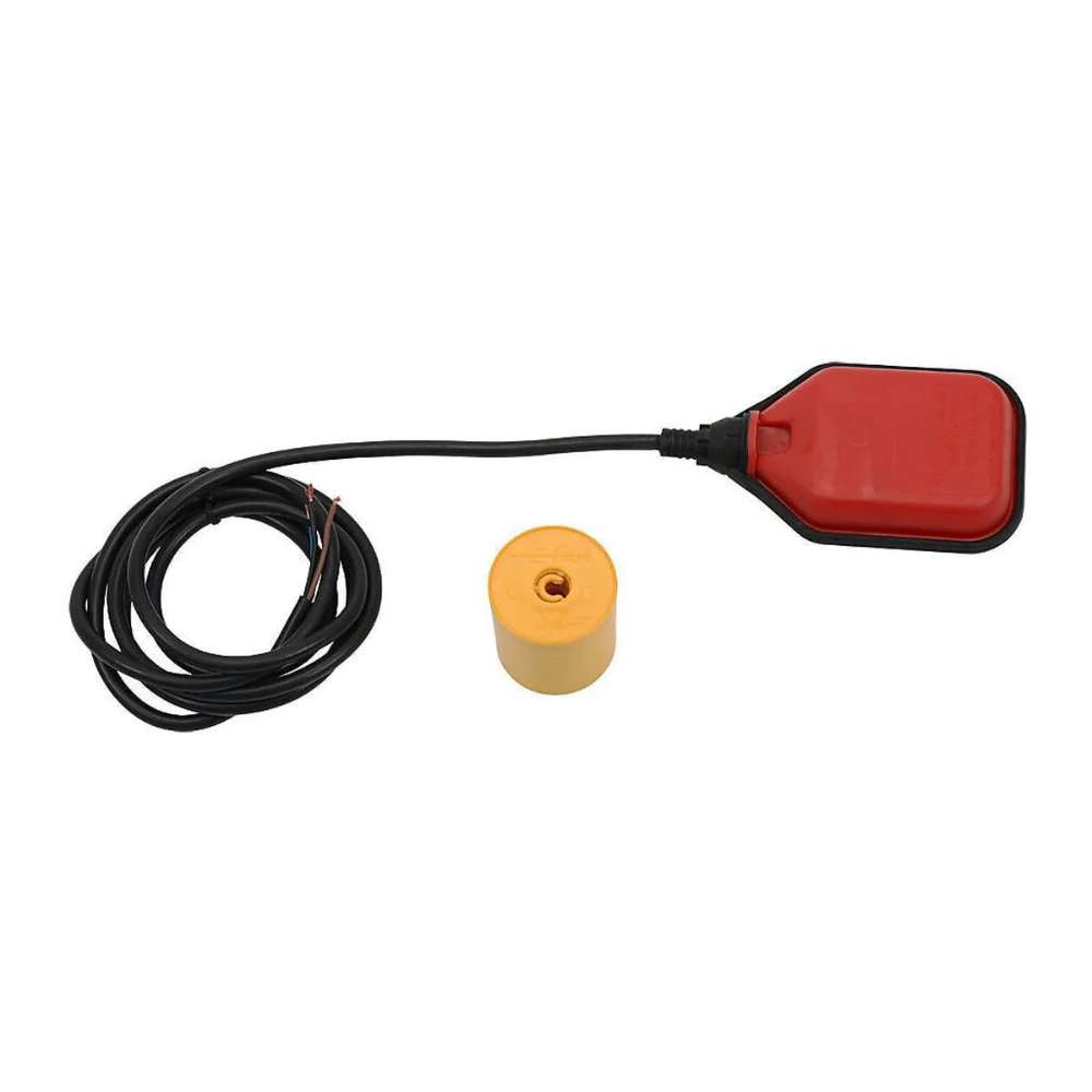 Grundfos GRFSFSW Float Switch shown as a red float with a black cable and yellow mount used to detect water levels