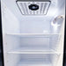 Interior fridge view shows SunStar ST-16RF-SS 16 cu.ft. DC/AC Refrigerator - Stainless Steel with white wire shelves, a fan, and interior lighting