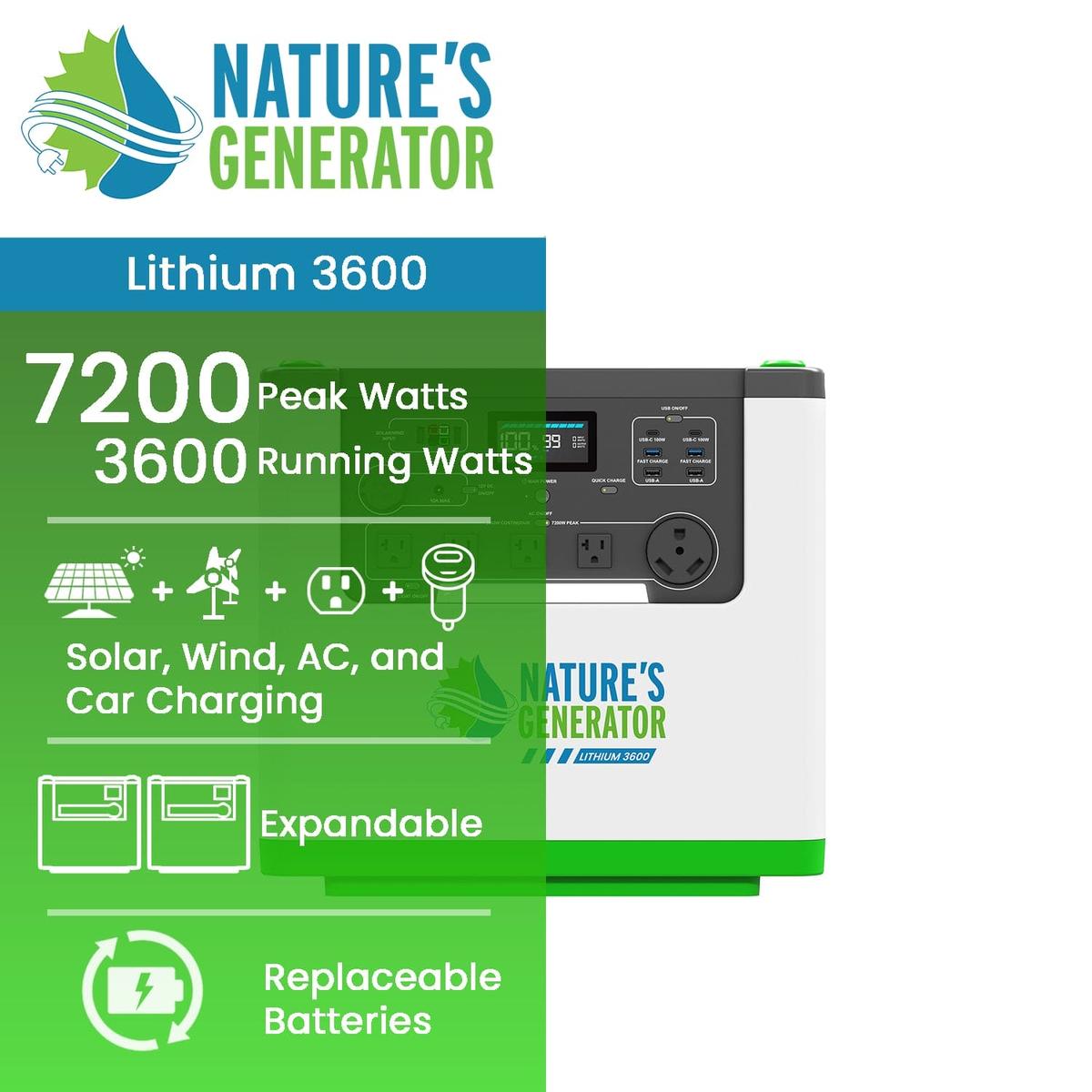 Nature's Generator Lithium 3600 Power Station-2