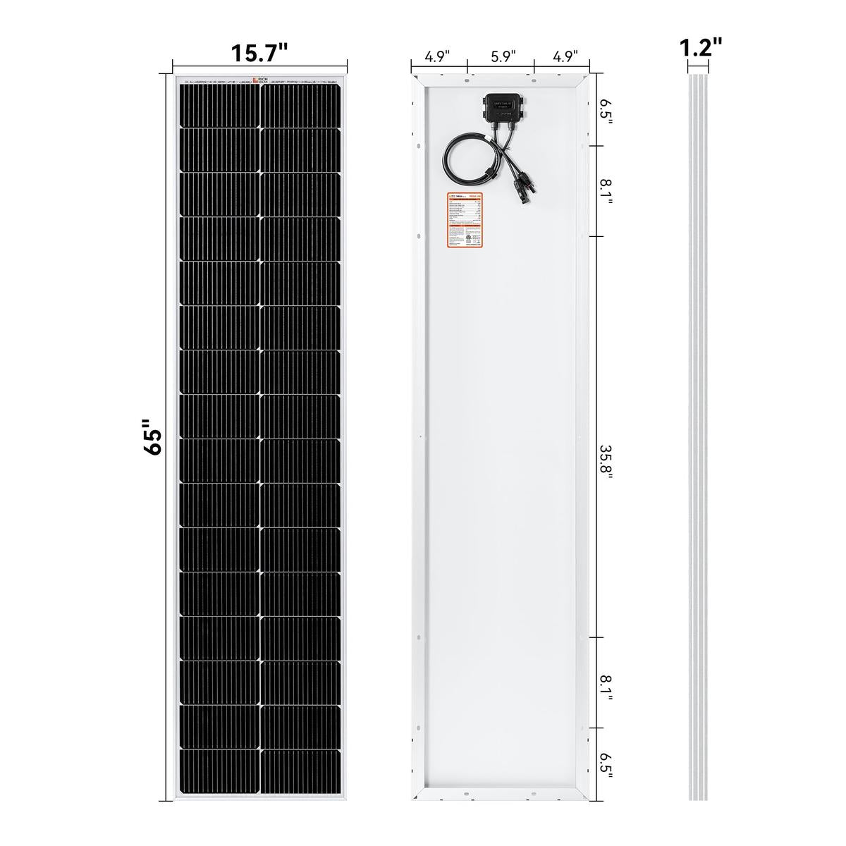 MEGA 130 SLIM | 130 Watt Slim Solar Panel | Compact 12V Narrow Panel for Vans, Campers, Boats | UL Certified-4