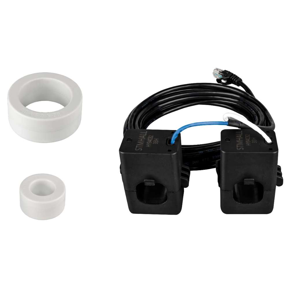 MidNite Power MN15-12KW-AIO AC Output Hybrid All-in-One Inverter includes black clamp-style current sensors with an attached cable and small white spacers