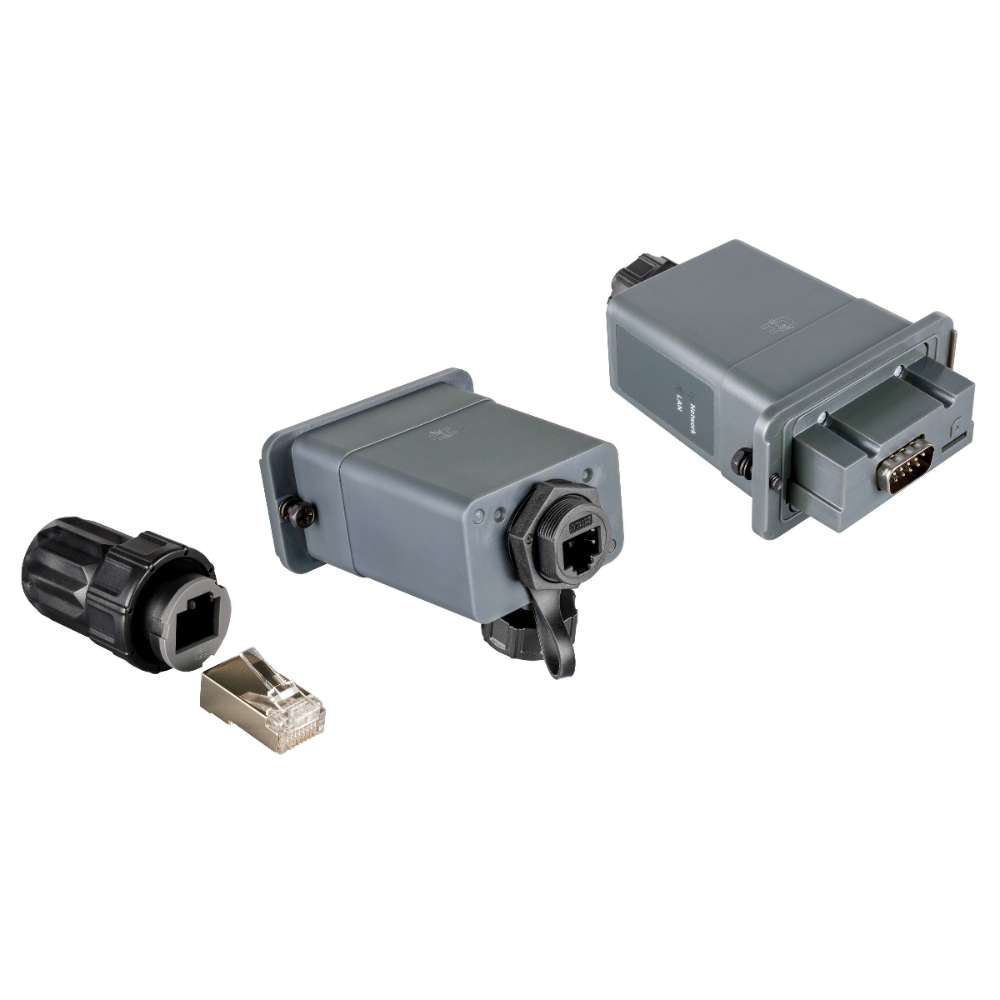 MidNite Power MN15-12KW-AIO AC Output Hybrid All-in-One Inverter uses gray communication modules with visible ports, connectors, and a short cable