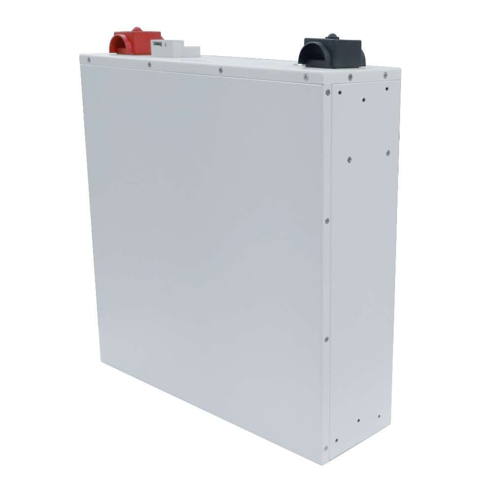 MidNite Power MNPOWERFLO5 U3 Server Rack Mount LFP Battery appears at an angle as a slim white metal box with top-mounted power connectors