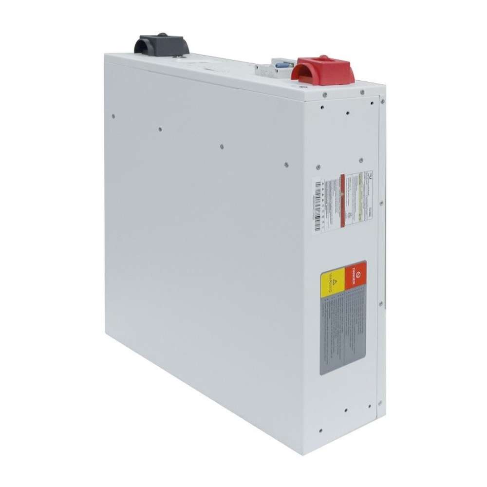 MidNite Power MNPOWERFLO5 U3 Server Rack Mount LFP Battery is a tall white metal battery unit with visible screws and red and black power terminals on top