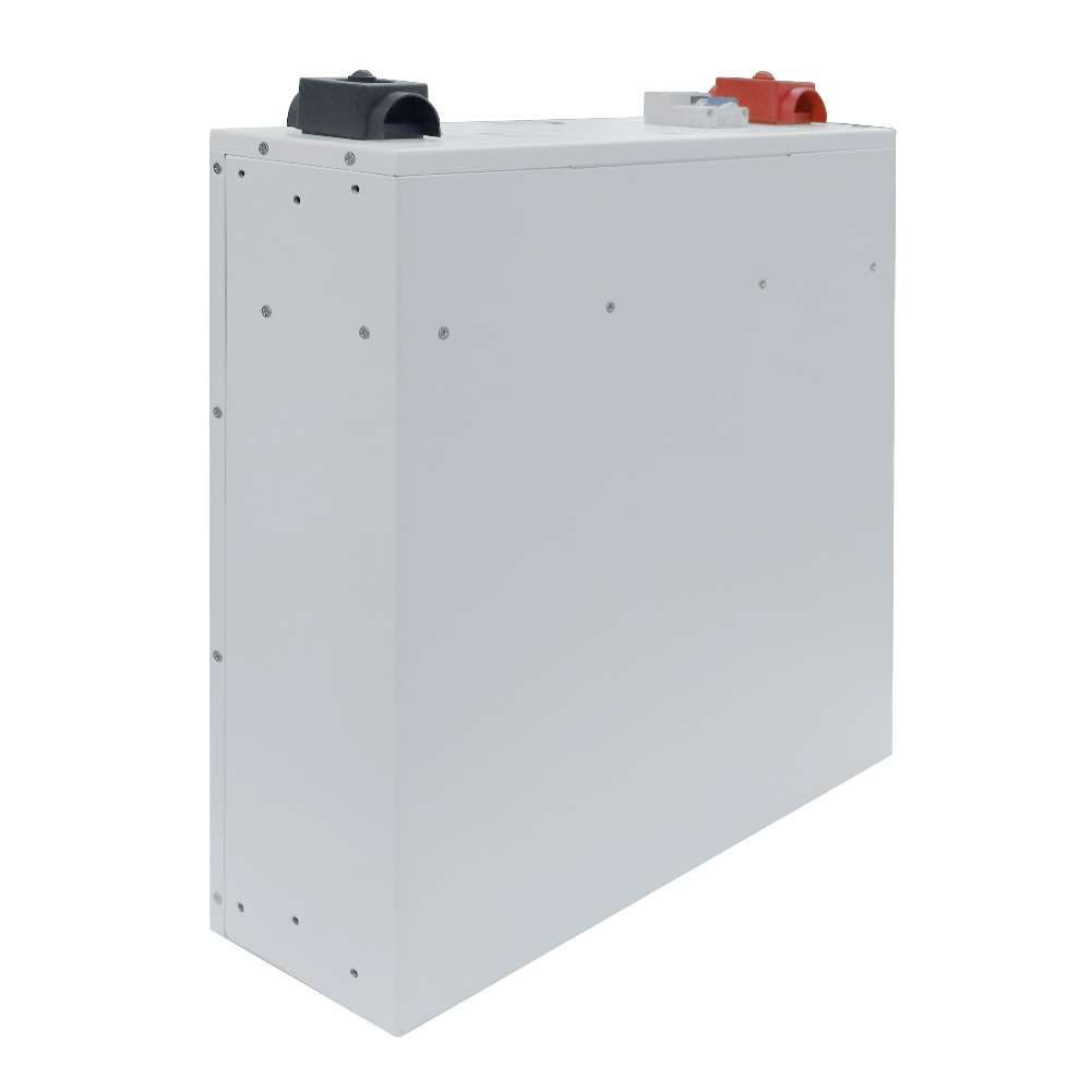 MidNite Power MNPOWERFLO5 U3 Server Rack Mount LFP Battery is shown from the side, highlighting its thin rectangular shape and solid enclosure