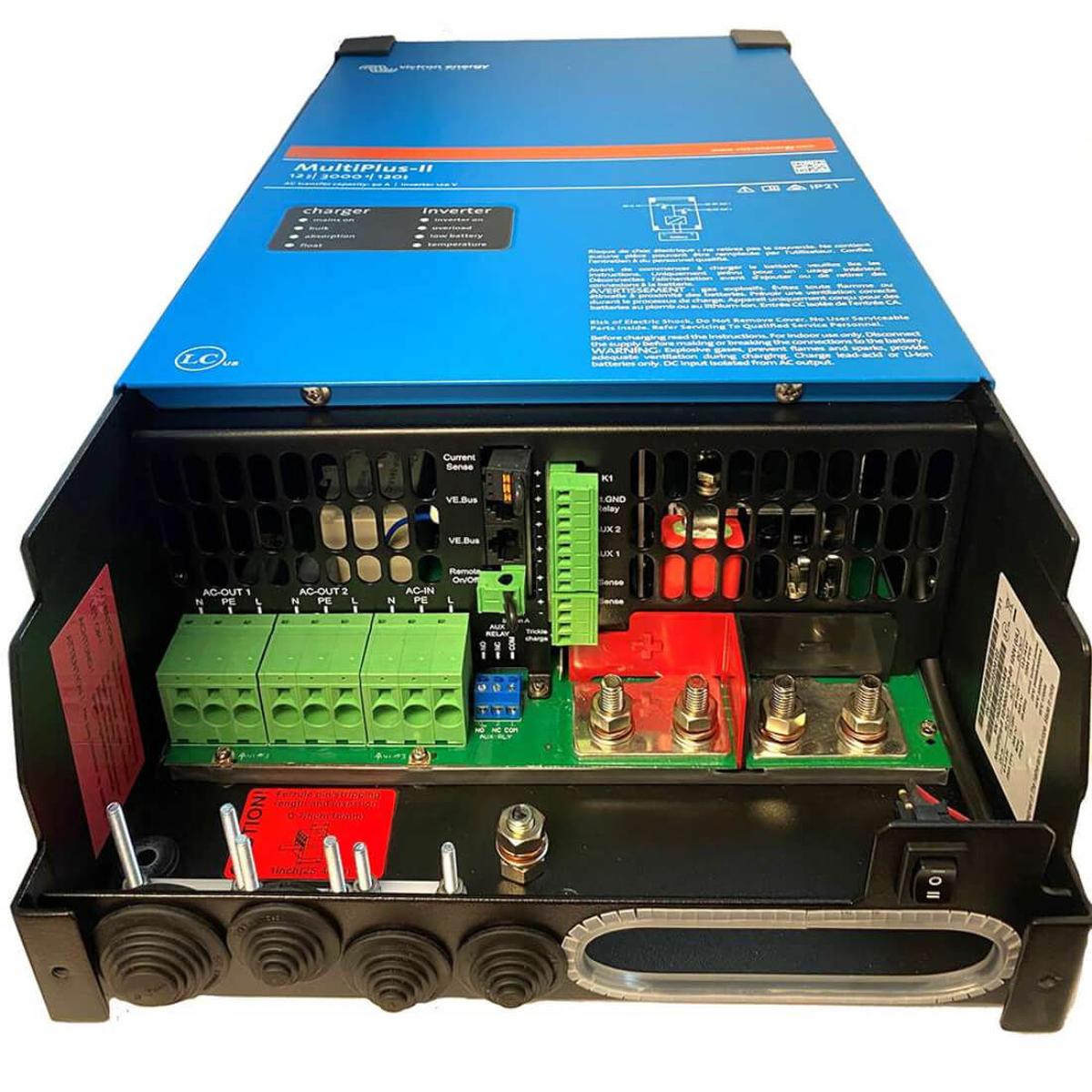 Victron MultiPlus 12/3000/120-50 120V inverter charger â€“ UL 1741 and UL 458 compliant model with detailed view