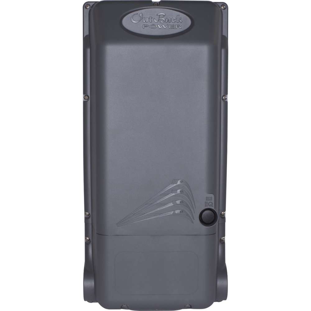 Outback Power FLEXmax FM100-300VDC-AFCI 100A MPPT Solar Charge Controller shown as a dark gray rugged power enclosure with the OutBack Power logo