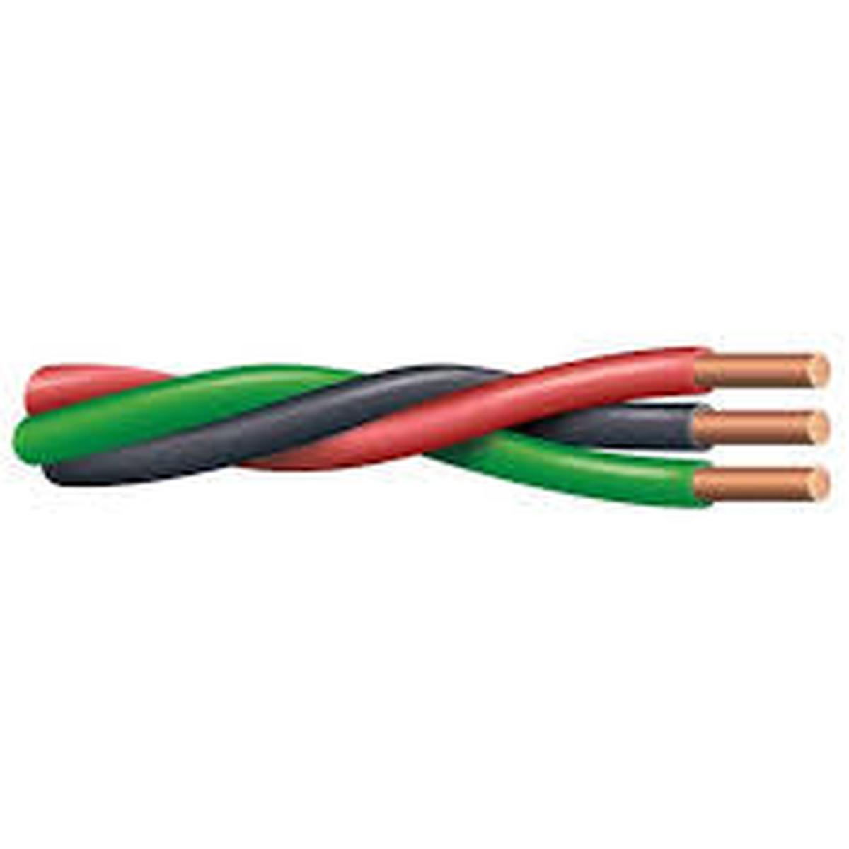 Three coiled wires in red, black, and green on a white background