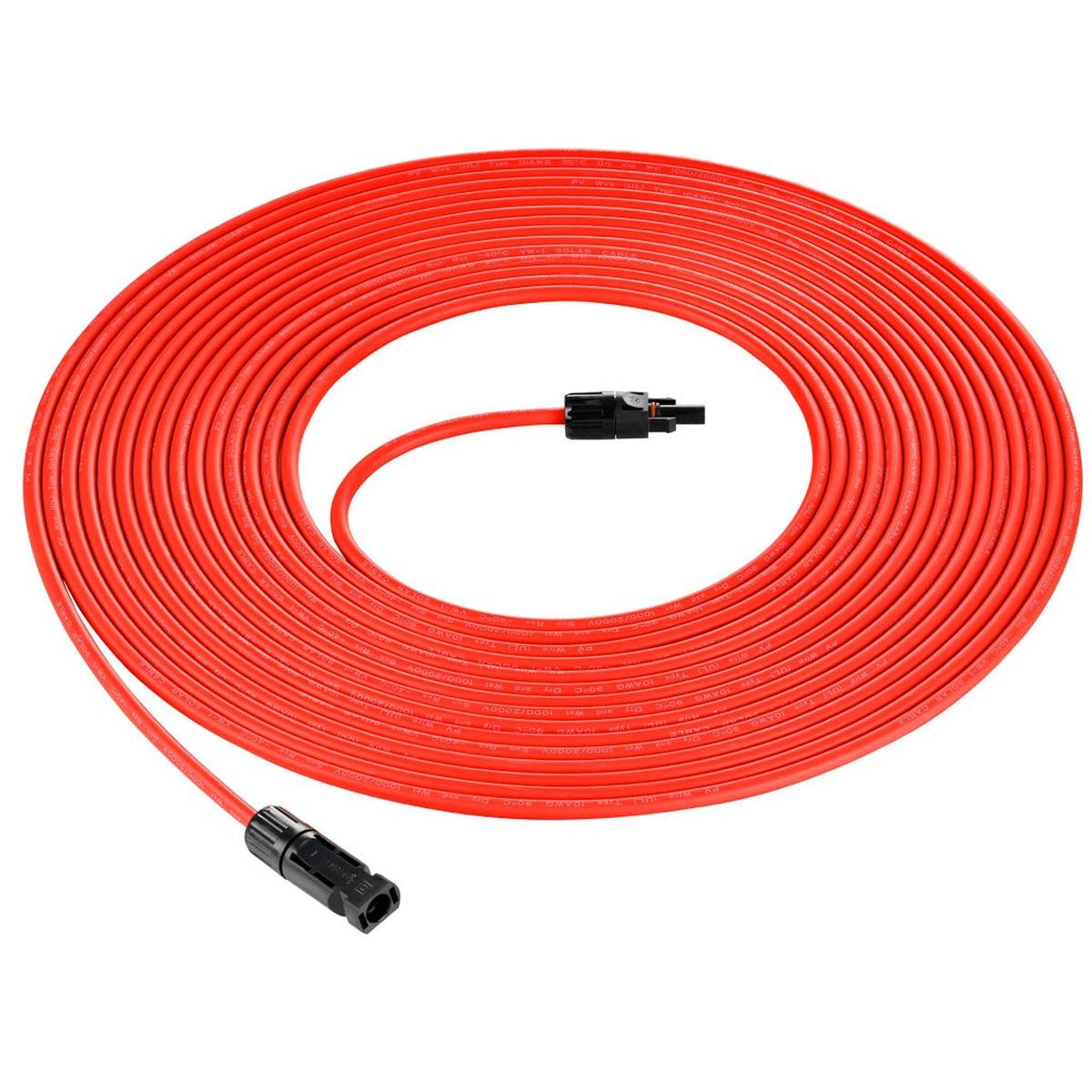 10 Gauge Solar Panel Extension Cable with Male and Female Solar Connector Ends | Pair of 10AWG Red and Black Extension Wire with Connectors on Both Ends | Choose Cable Length: 10ft, 15ft, 20ft, 30ft, 50ft, 75ft, 100ft-3