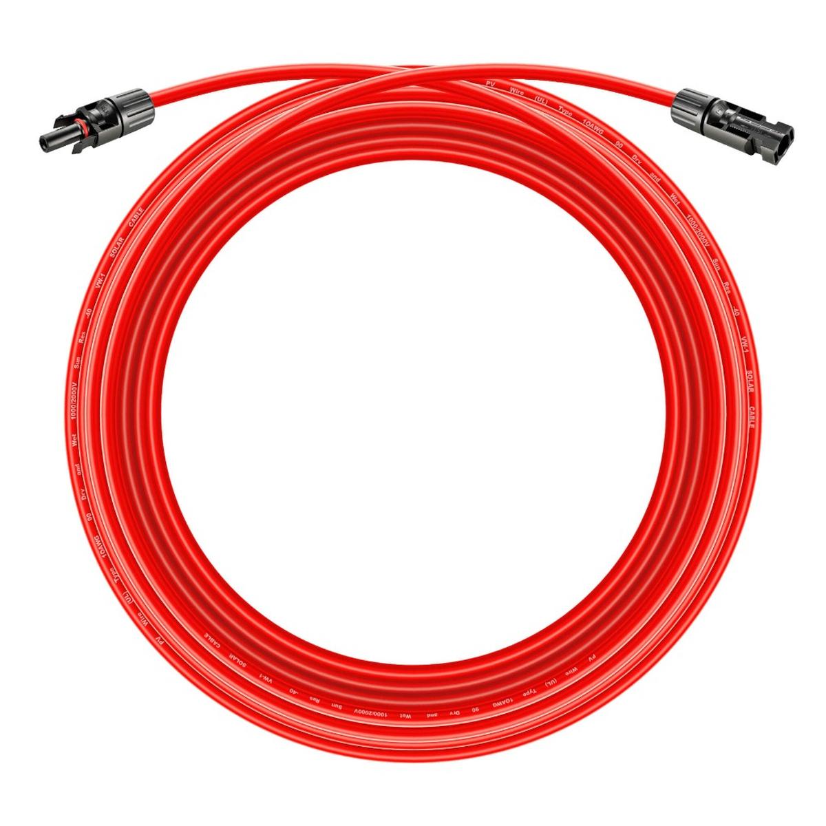 10 Gauge Solar Panel Extension Cable with Male and Female Solar Connector Ends | Pair of 10AWG Red and Black Extension Wire with Connectors on Both Ends | Choose Cable Length: 10ft, 15ft, 20ft, 30ft, 50ft, 75ft, 100ft-5