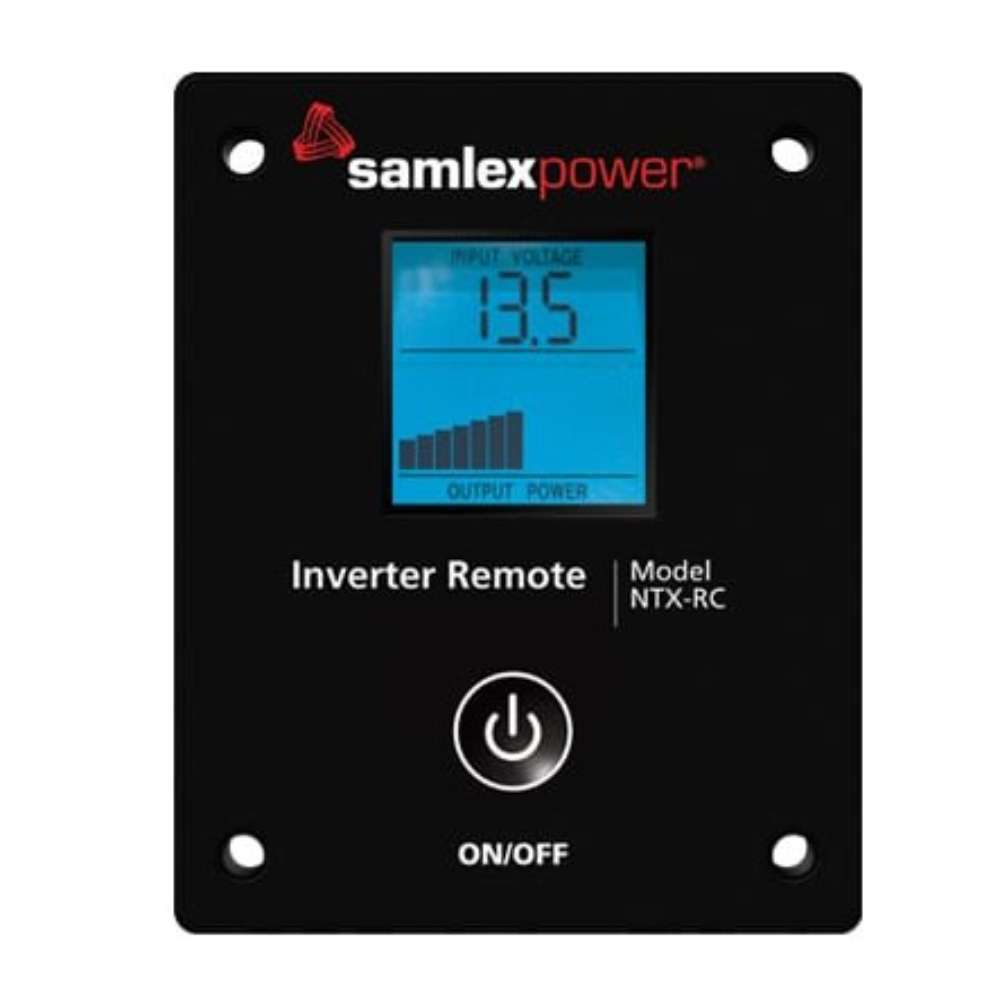 Remote control for the Samlex America NTX Series NTX-3000-12 3000 Watts 12VDC Pure Sine Inverter with a digital display and on/off button