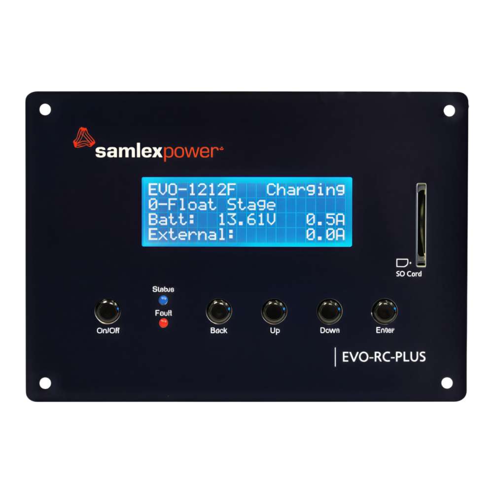 Remote display with buttons and a screen used to monitor the Samlex America Evolution Series EVO-4248SP 4200 Watts 48VDC Pure Sine Inverter/Charger