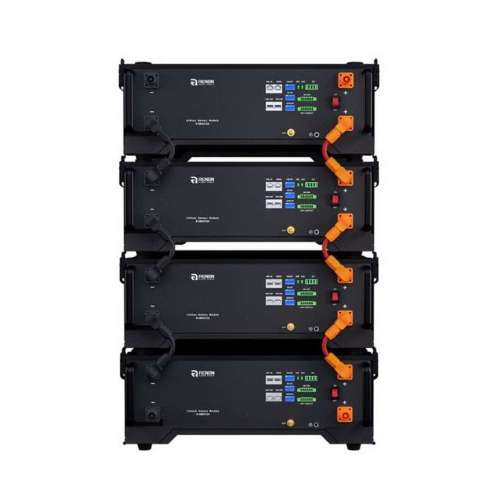 Renon Power EBrick Rack Series 5.12 kWh LiFePO4 Stackable Battery Module-EBRICKR5K is shown from the front with visible ports and indicator lights