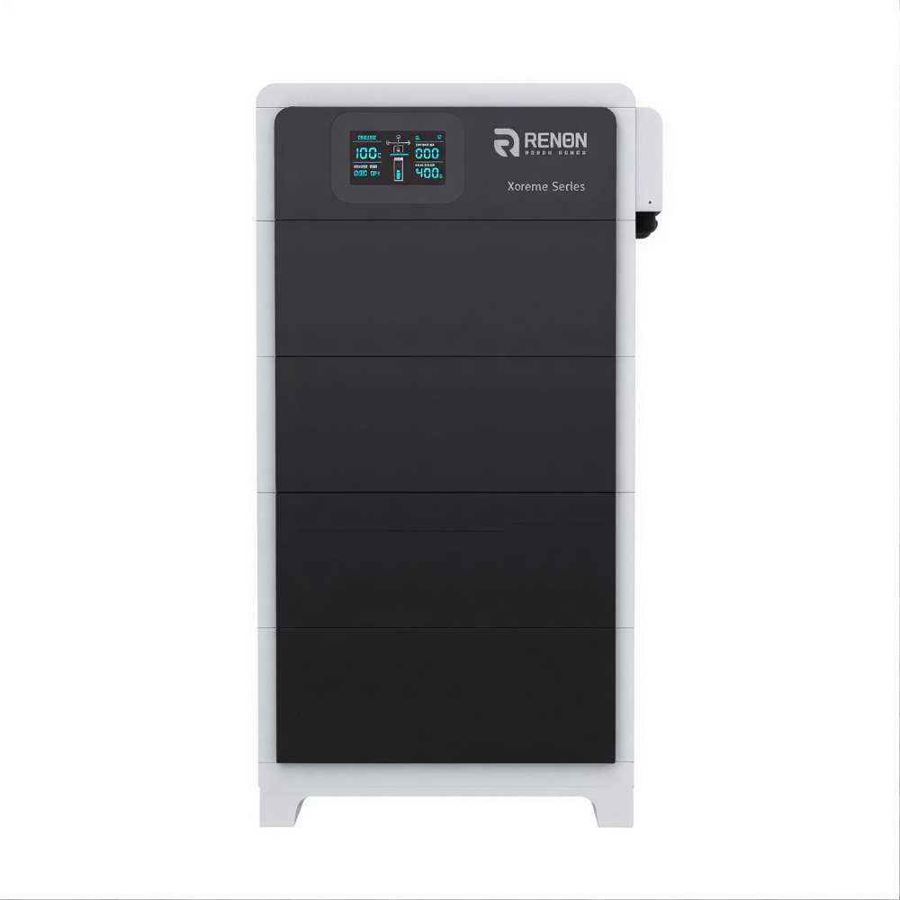 Renon Power Xtreme HV Series 10.24kWh Stackable Battery Module-XTREMEHVBCU is shown as a single upright battery unit with a digital screen against a plain white background