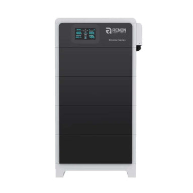 Renon Power Xtreme LV Series 5.12KWh Stackable Battery Module-XTREMELVBCU appears as a tall, rectangular battery unit with a front digital display on a plain white background