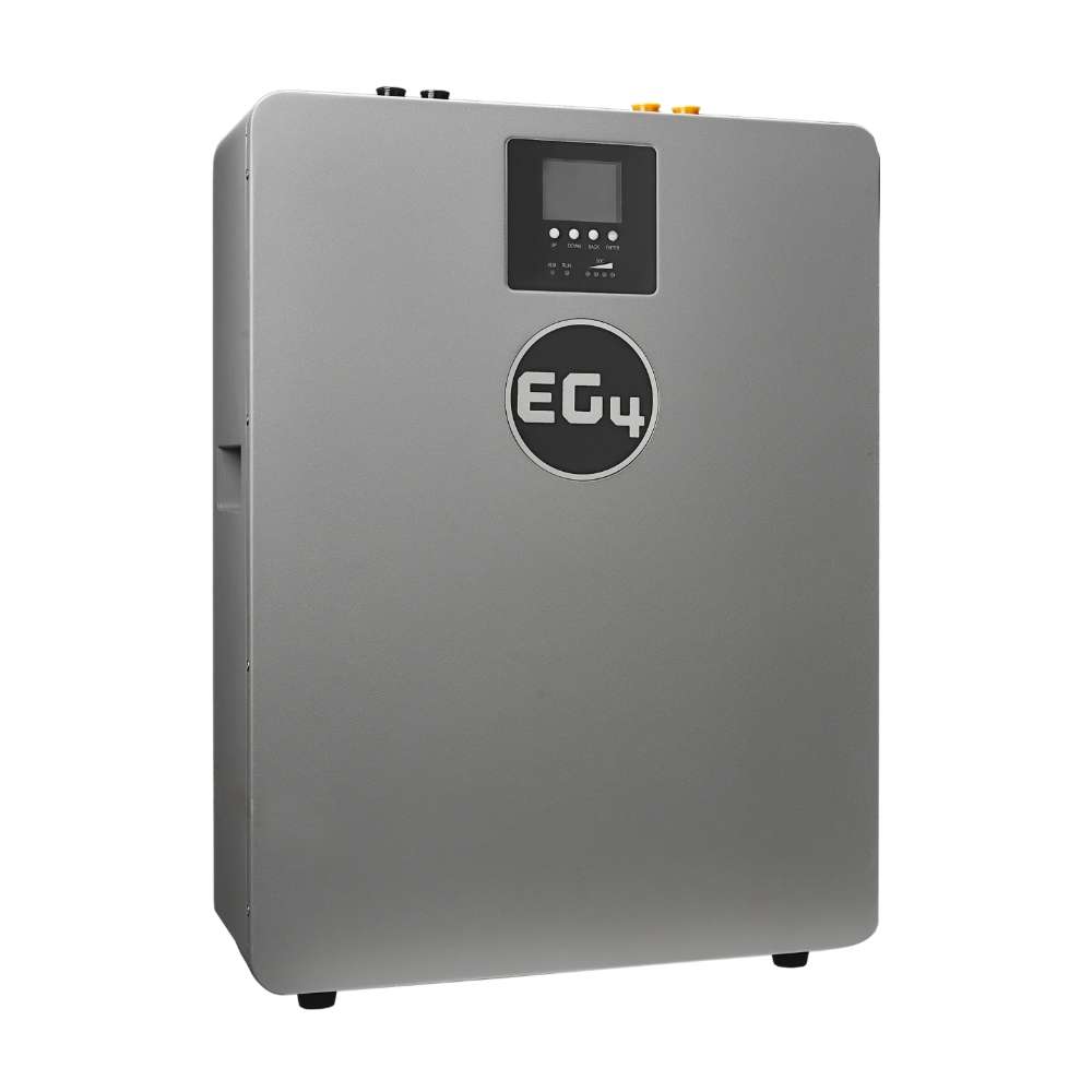 Right-angled view of EG4 WallMount Indoor All Weather Lithium Battery 48V 100AH - EG4LIFPOW4WM-48V100A, emphasizing its curved edges and sturdy frame