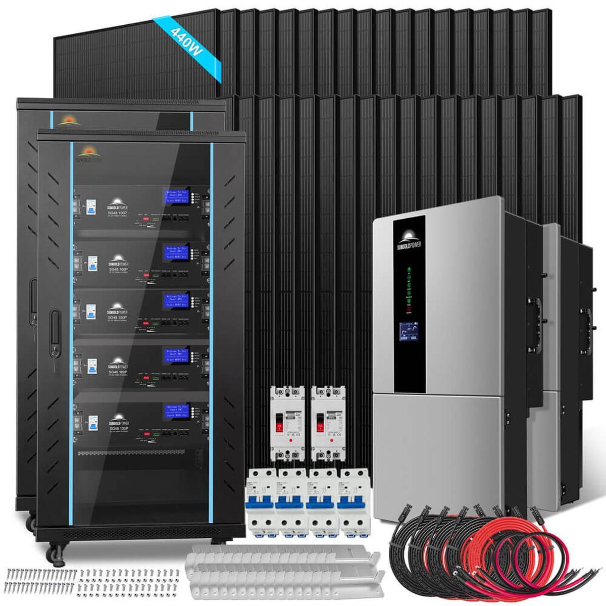 Hybrid Solar Kit 11.4KW 48V Split Phase 20.48KWH/50.2KWH Lithium Battery 440 Watt Solar Panel SGH-11N2E/ SGH-11N5E-9