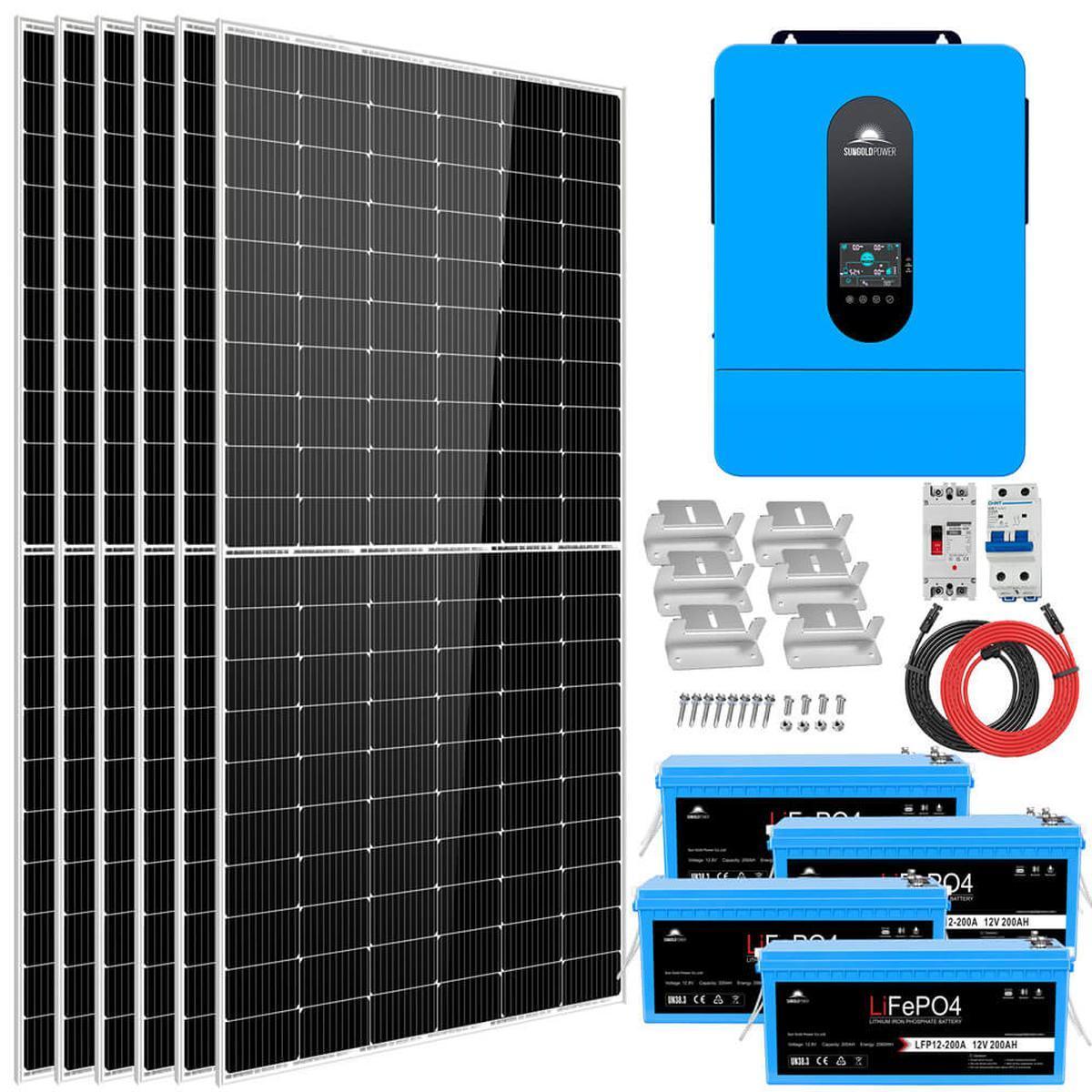 A blue 6.5KW split phase solar inverter with specifications listed including MAX PV Array Power and MAX Open Circuit Voltage.