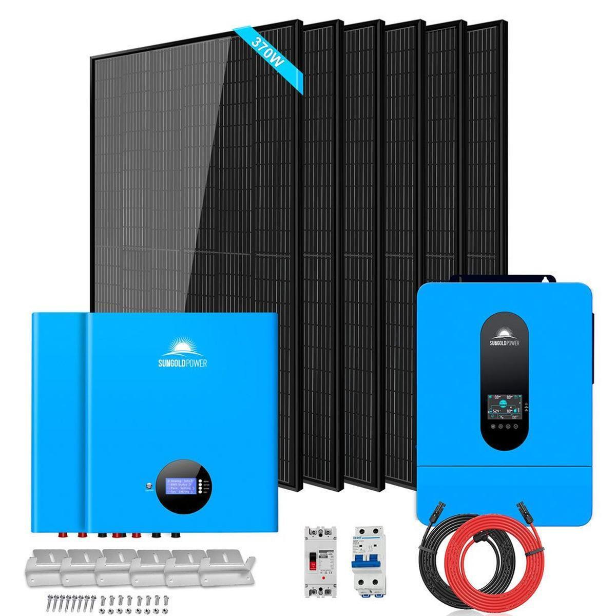 A blue 6.5KW split phase solar inverter with specifications listed as MAX PV Array Power, MAX Open Circuit Voltage, and Max Charge Current.