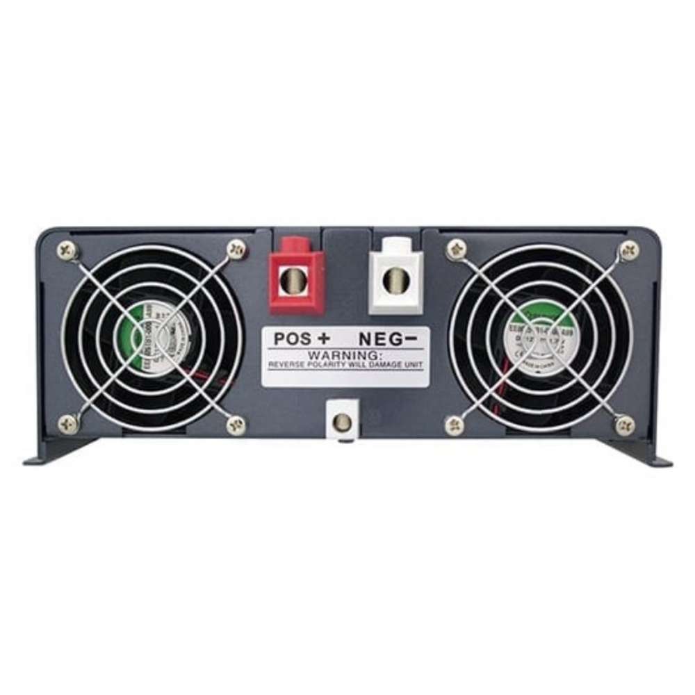 Samlex America PST Series PST-200S-12E 2000 Watts 12VDC Pure Sine Inverter - Export Version is shown from the back with battery terminals and two cooling fans