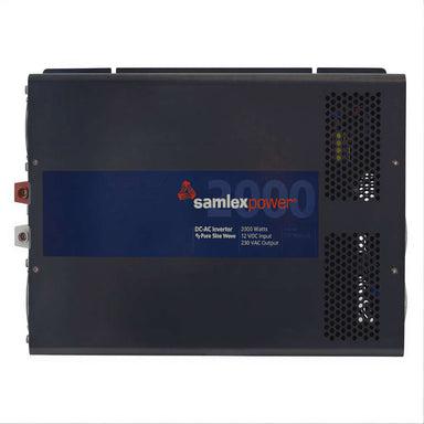 Samlex America PST Series PST-200S-12E 2000 Watts 12VDC Pure Sine Inverter - Export Version is shown from the side with a blue label and ventilation holes