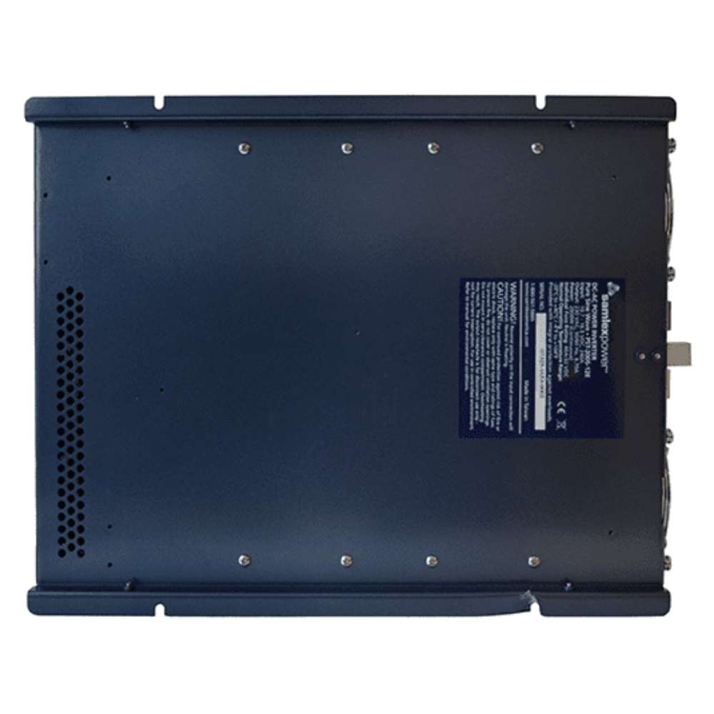 Samlex America PST Series PST-200S-24E 2000 Watts 24VDC Pure Sine Inverter - Export Version is shown from the bottom with a flat base and an information label