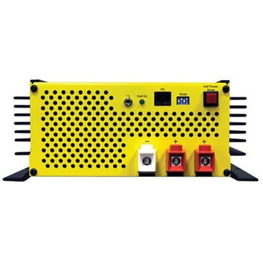 Samlex America SEC Series SEC-2440UL 24V 40 Amp Battery Charger is shown from the back as a yellow metal unit with vents, switches, indicator lights, and battery terminals