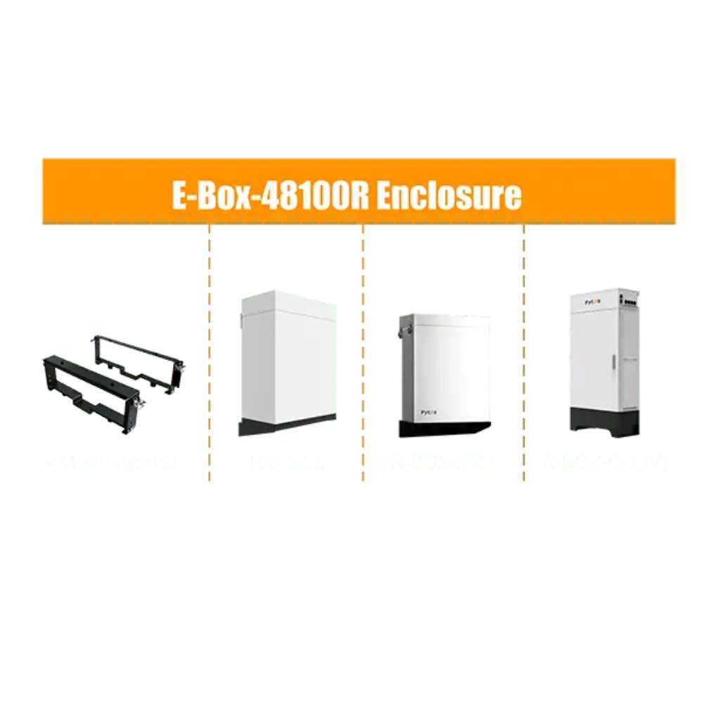 Set of enclosure options displayed for Pytes E-Box 48100R 5.12kWH 51.2V 100Ah Lithium Battery Module-110402100129